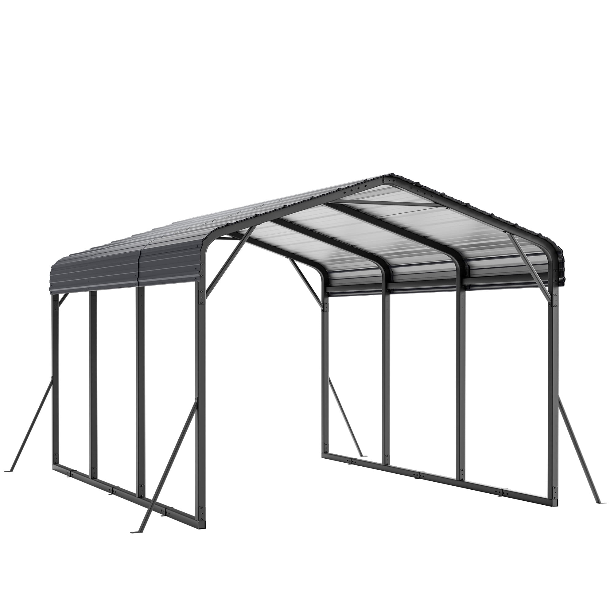 ALAULM 10x15FT Metal Carport w/Galvanized Steel Roof， Heavy Duty Car Port with Reinforced Support Rods & Windproof Anchors, All-Weather Outdoor Garage for Car, Truck, RV, Boat, Tractor