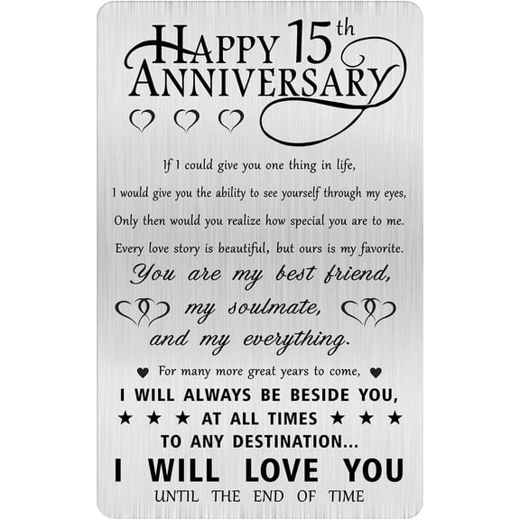 15th Anniversary Card Gifts, Happy 15 Years Wedding Anniversary Engraved Wallet Card Gift for Her Men Him Wife Husband