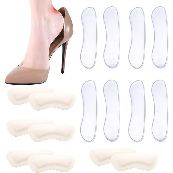SooGree 8 Pairs Heel Cushion Inserts,Heel Blister for Women Men Kids Heel Pads Anti Slip Improve Shoe Fit and Comfort Prevents Chafing, Reusable Grips Liners for Loose Shoes