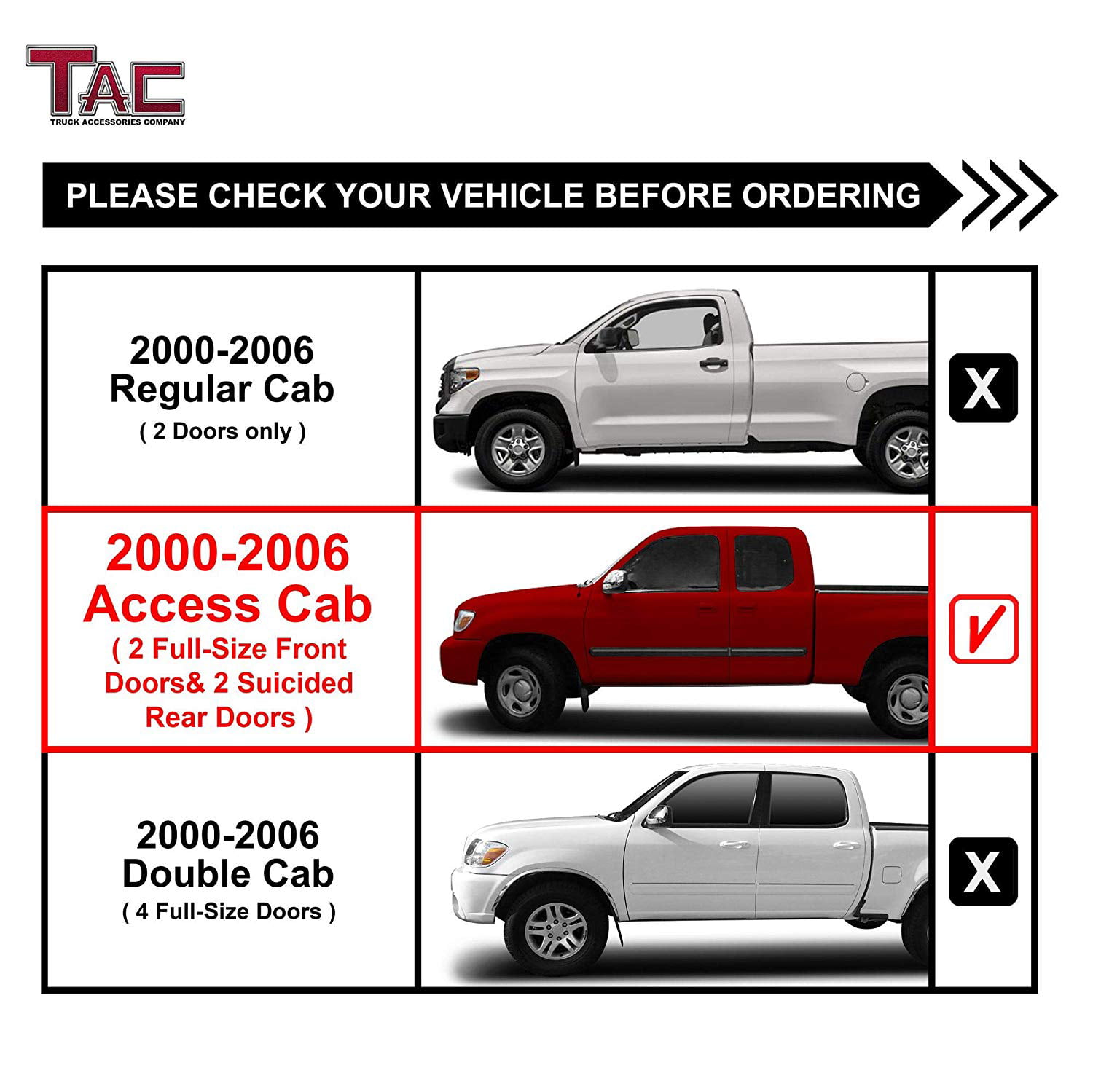 2 Pieces Running Boards TAC Side Steps Fit 2000-2006 Toyota Tundra Access Cab 4Door Truck Pickup 3 inches T304 Stainless Steel Side Bars Nerf Bars Running Boards Off Road Exterior Accessories 