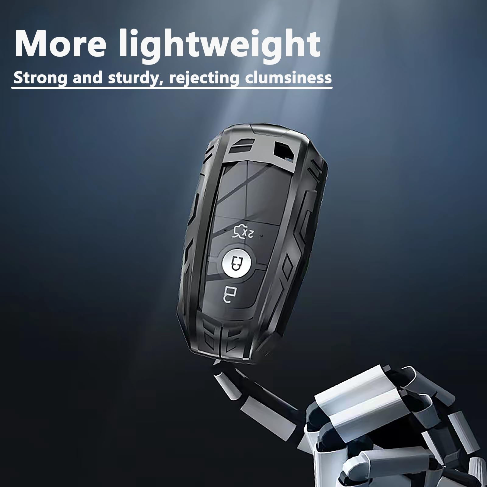 Zinc Alloy & Genuine Leather Key Fob Cover for Ford Expedition, Explorer, Fusion, Escape, Edge, F150, F250, F350, F450, F550 - Metallic Color - 5 Button - 360 Protection
