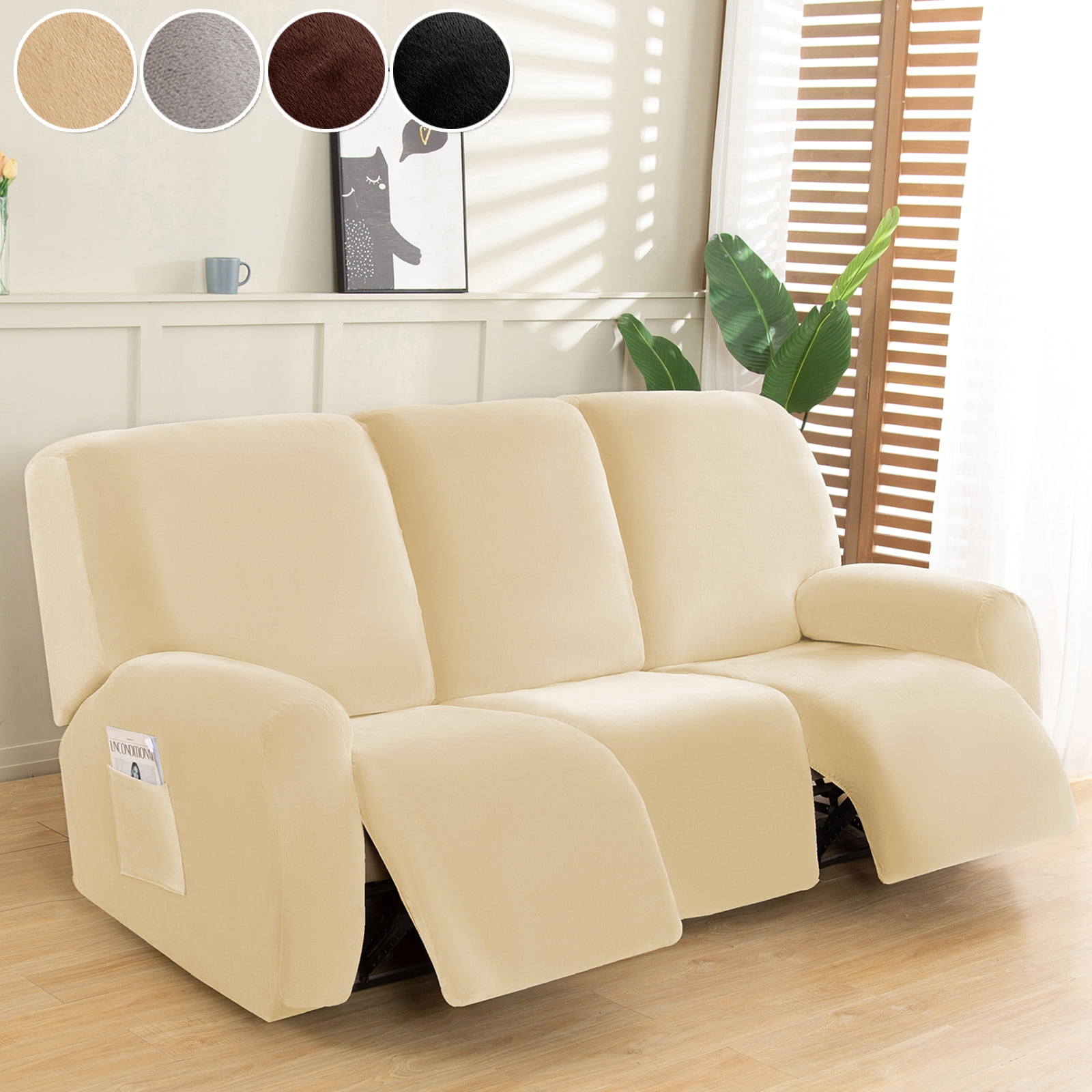 Lapalife 8Pieces Recliner Sofa Covers Velvet Stretch Reclining Couch