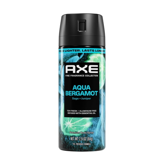 AXE Fine Fragrance Collection Body Spray 72 Hour Freshness Aqua Bergamot Aluminum Free, 2.9 oz