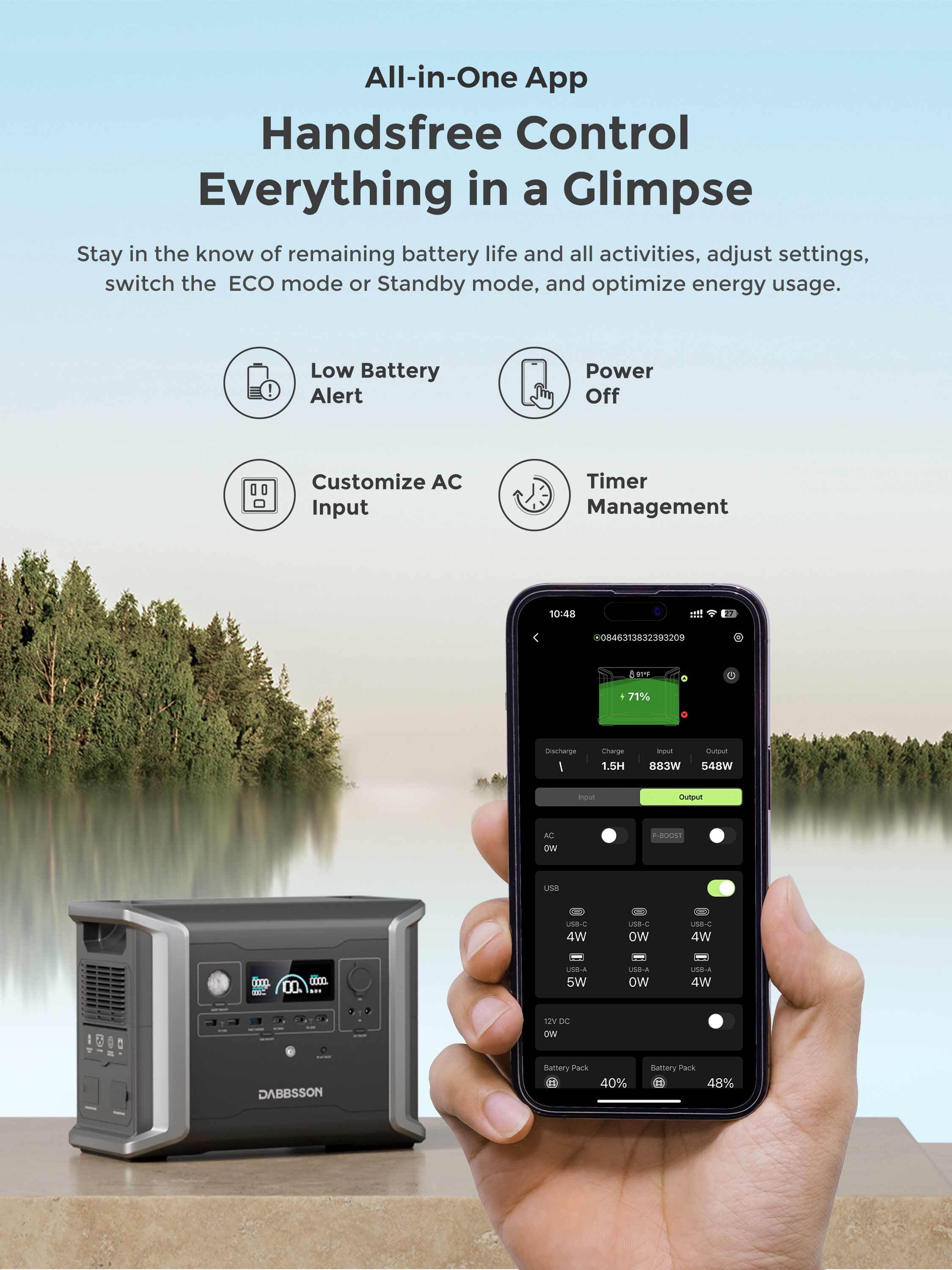 Dabbsson DBS1300 Portable Power Station 1330Wh 1200W Solar Generator LiFiPO4 Battery for Camping, Home Backup, RV