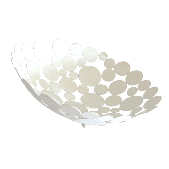 HOOWIFFY White Iron Food Basket with Hollow Round Design for Fruit, Vegetable Storage and Kitchen Organization