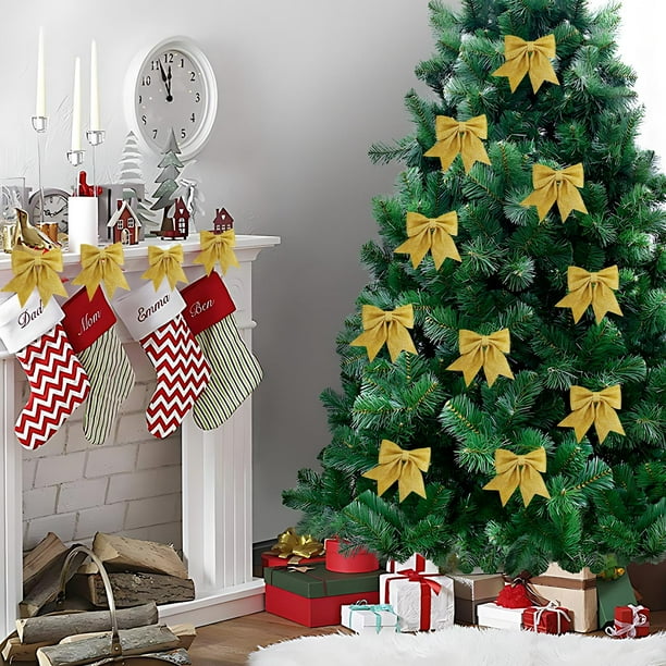 Adornos Navideños de Terciopelo Rojo Brillante con Lazos y Lentejuelas | 15 X 4 Cm, Ideal para Coronas, Guirnaldas y Regalos | Juego de 2 Lazos Navideños con Ribete de Perlas