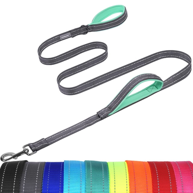 VIVAGLORY Twingrip Dog Leash, Double Handle Dog Leash for Training & Walking with Traffic Handle & 2 Loop, Traffic Control Reflective Heavy Duty for Puppy Pet, 4ft x 1in, Grey