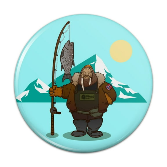 Walrus Fisherman Ice Fishing Kitchen Refrigerator Locker Button Magnet