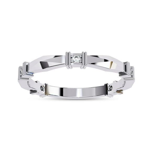 AFFY Five Stone Wedding Band Ring for Women, 1/20 Carat (ctw) Round Cut Lab Grown Diamond Engagement Ring In 14K White Gold Over Sterling Silver F-G-H, SI Quality (0.05ctw) Ring Size-4