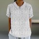 thumbnail image 2 of Tops de Manga Corta para las Mujeres Suelto Ajuste Casual Cortado Manga Corta Blusa de Impresión, Camisa Suelta de Cuello Redondo de Poliéster, Lavado a Mano Primavera Verano, 2 of 5