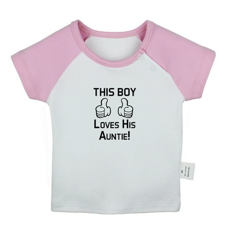 

This Boy Loves His Auntie Funny T shirt For Baby Newborn Babies T-shirts Infant Tops 0-24M Kids Graphic Tees Clothing (Short Pink Raglan T-shirt 6-12 Months)