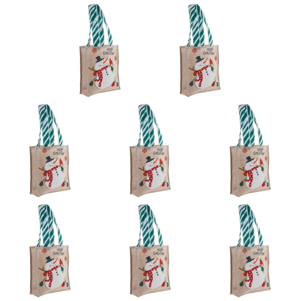 8uds. Bolsa de dulces navideños Tela de saco Decoración navideña para niños Niñas (Muñeco de nieve)
