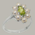 thumbnail image 2 of LBG British Made 18k White Gold Natural Peridot & Cultured Pearl Womens Anniversary Ring - 33 size options - Size 6.75, 2 of 6