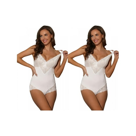 Allegra K Lace Shapewear Bodysuit for Women s Adjustable Straps Tummy Control Backless V Neck 2 Packs