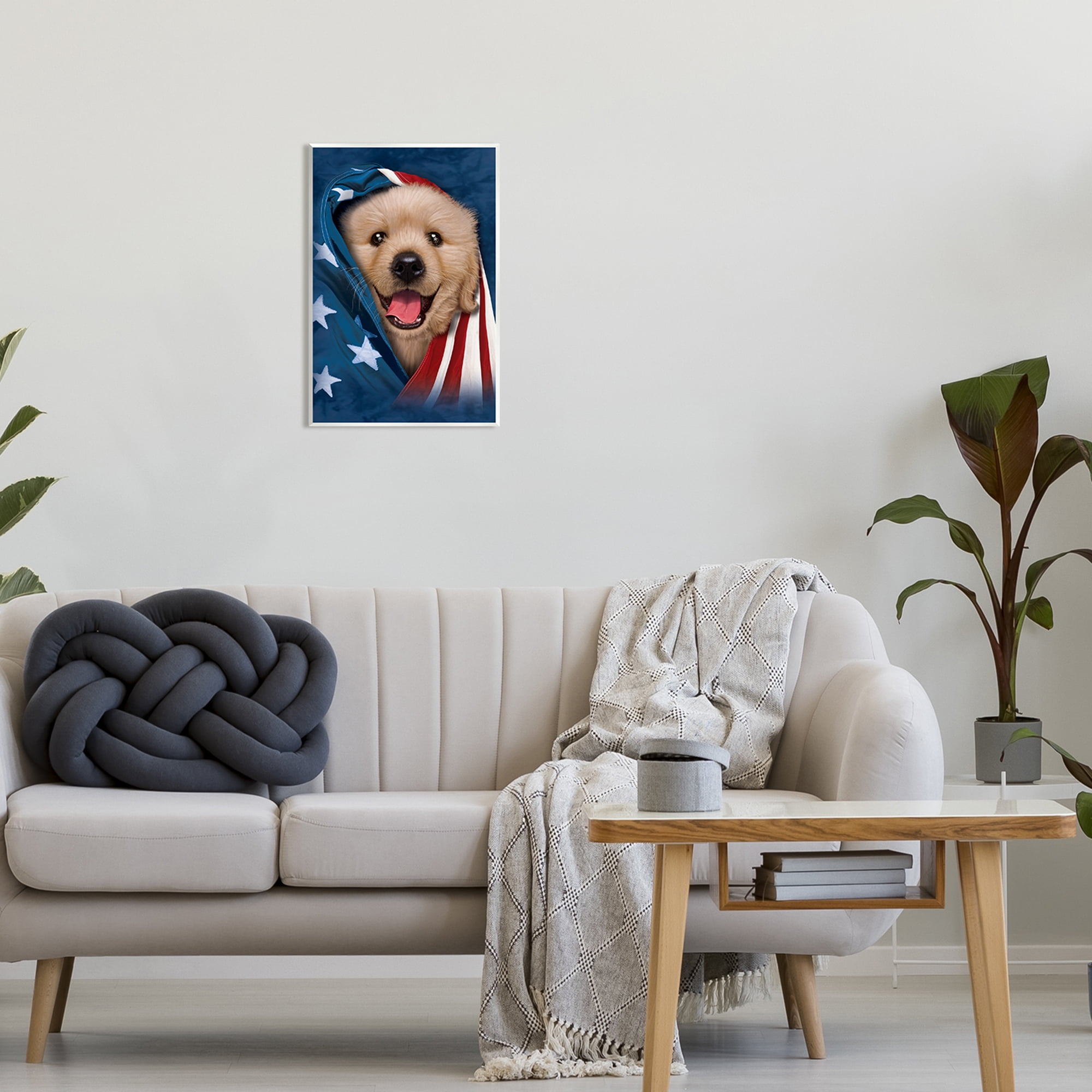 Stupell Industries Puppy & American Flag Animals & Insects Painting Unframed Art Print Wall Art, 13 x 19