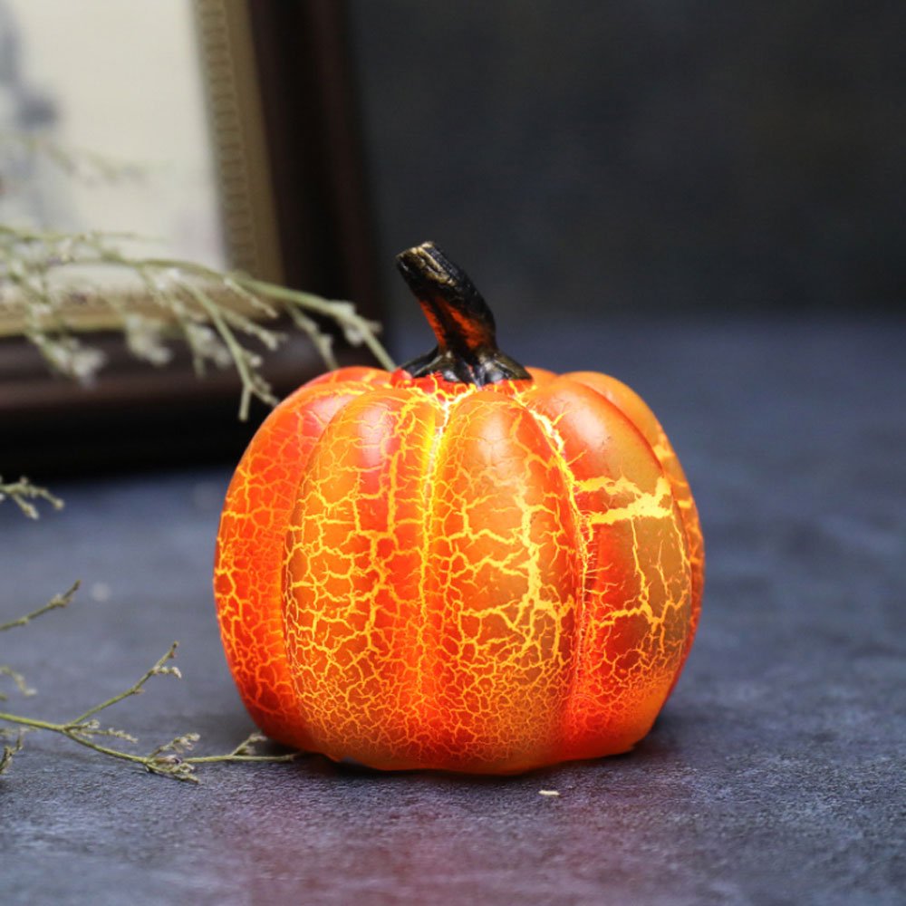 Battery Operated Crackled Looking Orange LED Pumpkin Lights for Fall