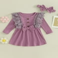 thumbnail image 2 of OUSITAID Robe d'Automne pour Bébé Fille Manches Longues Côtelées Robe Princesse Ligne A avec Bandeau, 2 of 8
