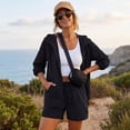 thumbnail image 6 of JFGHDG Womens Upf 50+ Sun Long Sleeve Hooded Jacket And Cargo Shorts 2 Piece Set Black 3XL, 6 of 7