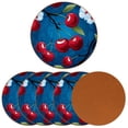 thumbnail image 2 of Cherry 6PCS Round Microfiber Leather Bar Coasters, 11x11 cm/4.3x4.3 in, Drink Coasters for Home and Kitchen, Furniture from Water Marks and Scratches, 2 of 6