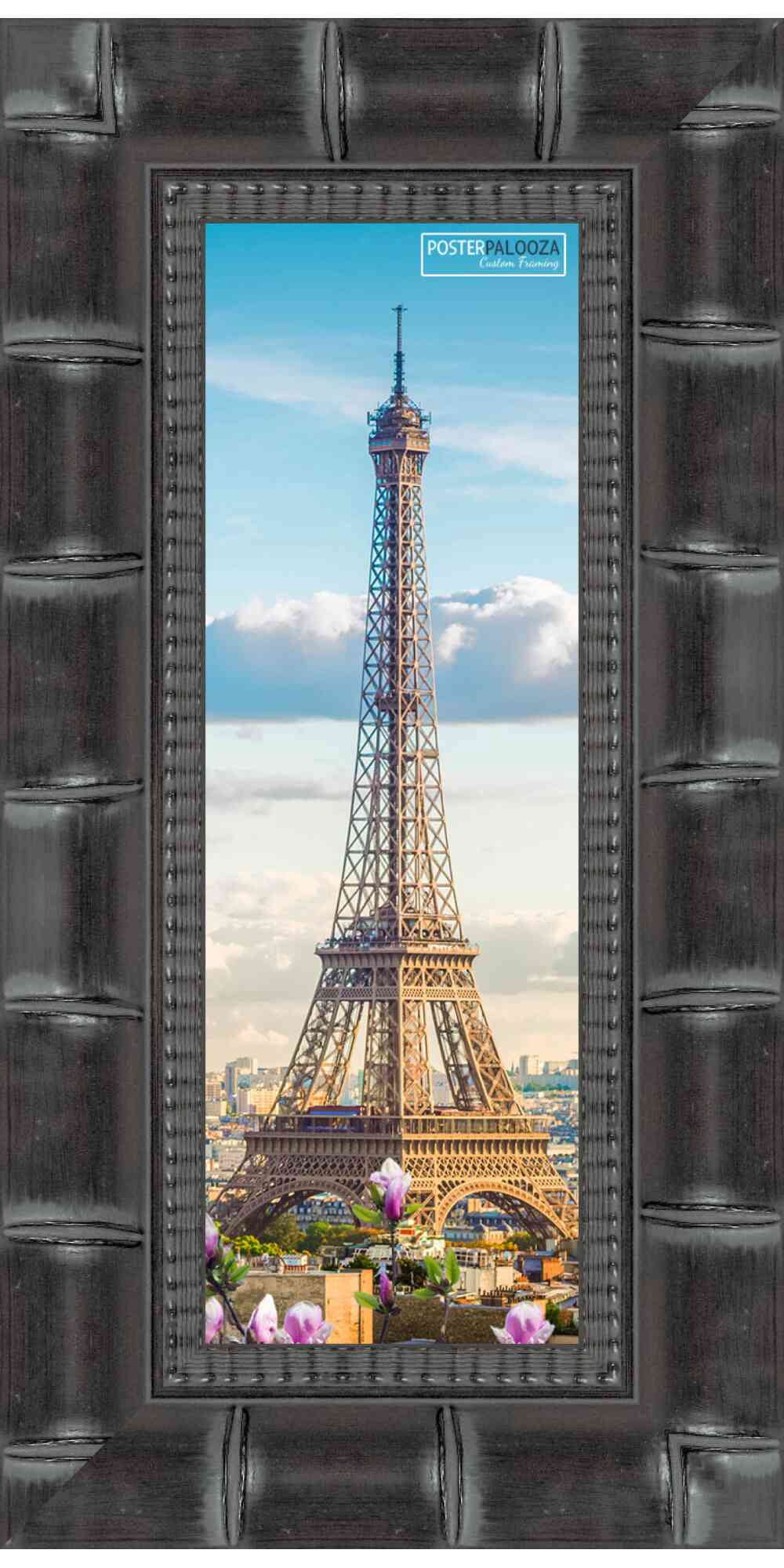 14x40 Black Wide Bamboo Picture Frame - UV Acrylic, Foam Board Backing, Hanging Hardware