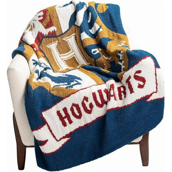 Harry Potter Hogwarts Crest Feather Knit Throw - Soft & Cozy Décor