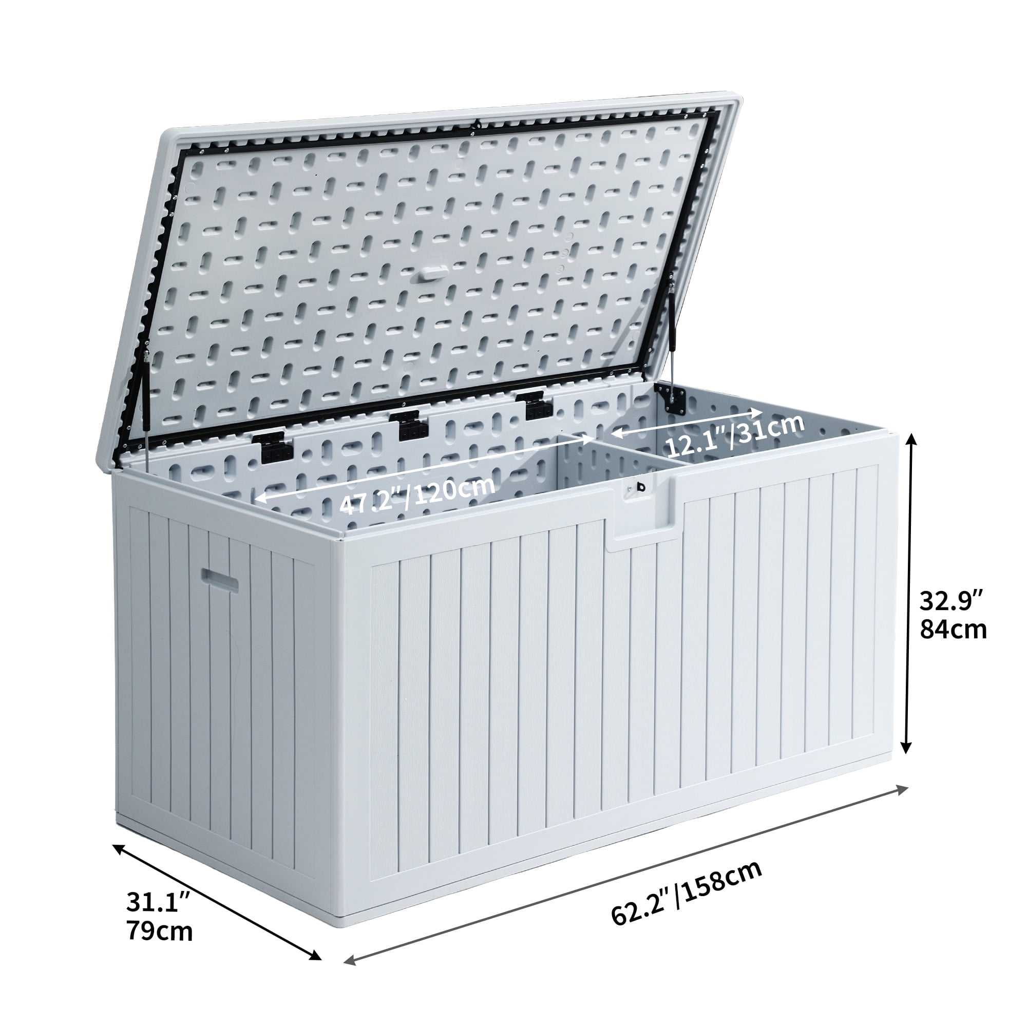 Dextrus Outdoor Waterproof 230 Gallon Resin Deck Box, Grayish-White