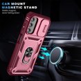 thumbnail image 6 of Military Grade Drop Impact for Samsung Galaxy A15 Camera Lens Slide Protection Case 360 Metal Rotating Ring Kickstand Holder Armor Shockproof Case For Samsung Galaxy A15, Pink+Red, 6 of 11