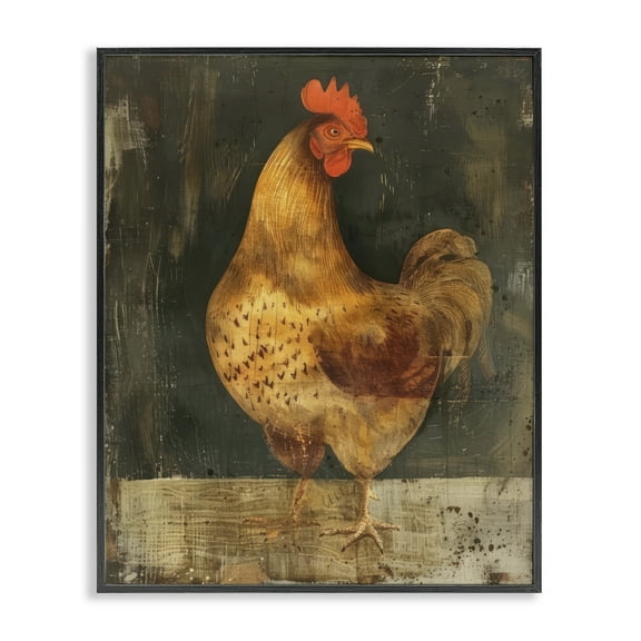 Stupell Industries Chicken on Rustic Background Animals Painting Black Framed Art Print Wall Art, 11 x 14