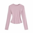thumbnail image 4 of XUNKUSGA Womens Long Sleeve Tops Fall Fashion Casual Going Out Tops Crew Neck Slim Fit Basic Tops for Woman Solid Color Stretch Layering Tee Shirts S-L Pink, 4 of 4