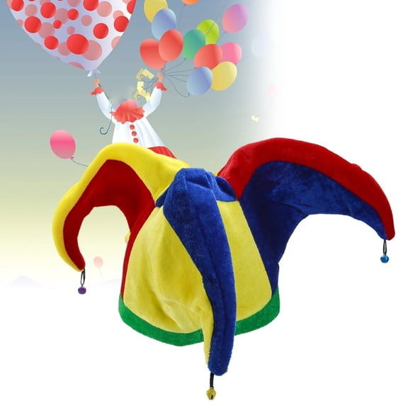 Jester Hat for Mardi Gras Party Colorful Triangle Clown Hat with Jingle Bells Streamers Fun Masquerade Cosplay Accessory for Adults and Kids Halloween Carnival Costume
