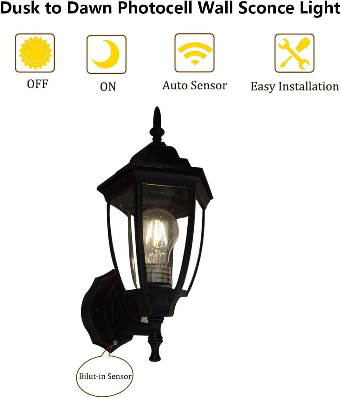Porch Lights Outdoor，Dusk to Dawn Led Outdoor Lighting,Outdoor Light Fixture Sensor Exterior Waterproof，for Wall, Garage, Front Porch，Patio E27 Base