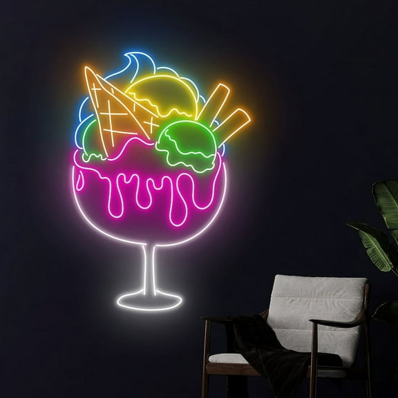 Handmadetneonsign Ice Cream Glass Neon Sign, Ice Cream Neon Light, Ice Cream Cone LED Light