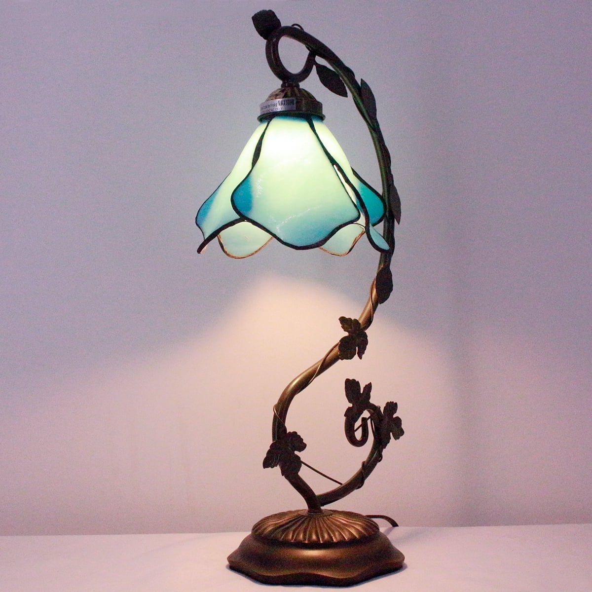Tiffany Lamps Stained Glass Table Desk Reading Lamp Crystal Bead Sea Blue Dragonfly Style Shade W6H21 Inch for Living Room Bedroom Bookcase Dresser Coffee Table