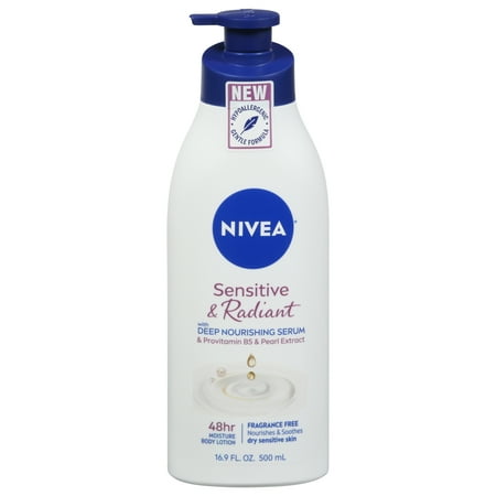 Nivea Sensitive & Radiant Body Lotion, Fragrance Free, 16.9 fl oz (500 ml)