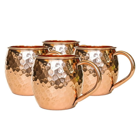 Set of 4 Modern Home Authentic 100% Solid Copper Hammered Moscow Mule Mug - Handmade in (Best Copper Mugs For Moscow Mules)