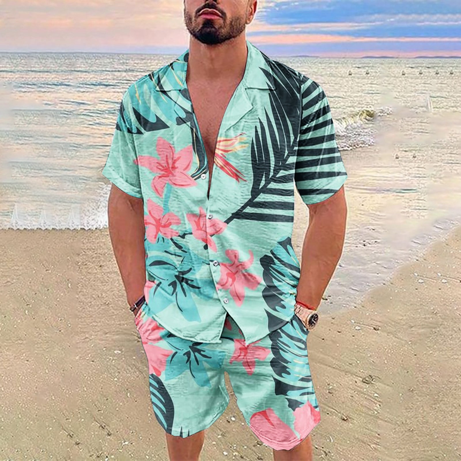 Ediodpoh Men's Suits Summer Escape: Men's Shirt and Shorts Set