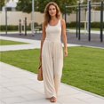 thumbnail image 5 of Vxararl Womens Wide Leg Flowy Palazzo Pants High Waist Flowy Fit with Drawstring Trousers Casual Beach Vacation Clothes, Summer Fall 2026 Palazzo Pants for Women Beige M, 5 of 7