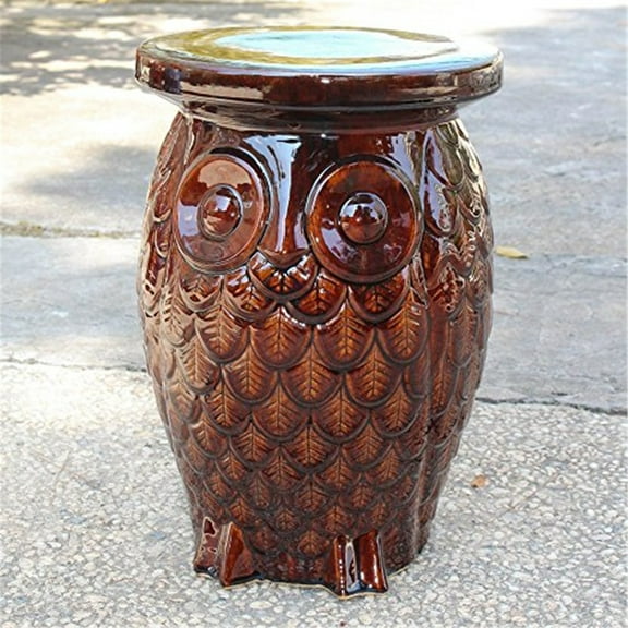 Ceramic Garden Stool Owl Design - Outdoor Indoor Decor - Durable Patio Seat - Stylish Brown Glaze - Versatile Garden Furniture