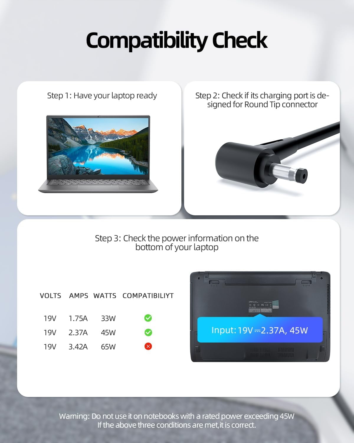 NEOYFC 45W AC Charger Fit for Asus Vivobook 15 14 F510U F510UA F510Q F510 F510QA F512DA F512D F512FA F512F F512JA F512J F512 F712FA F712F F712 F412DA F412D F412U F412F F412 Laptop Power Cord Supply