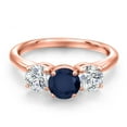 thumbnail image 3 of Gem Stone King 18K Rose Gold Plated Silver Blue Sapphire and Lab Grown Diamond Engagement Ring for Women | 2.10 Cttw | Round 6MM | Gemstone September Birthstone | Size 5, 3 of 6