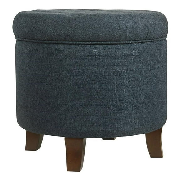 Pemberly Row Boho Transitional Wood and Fabric Storage Ottoman in Indigo Blue