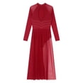 thumbnail image 6 of Haitryli Women Lyrical Contemporary Dance Costume Glitter Rhinestones Mesh Long Sleeve Ballroom Prom Burgundy XL, 6 of 7