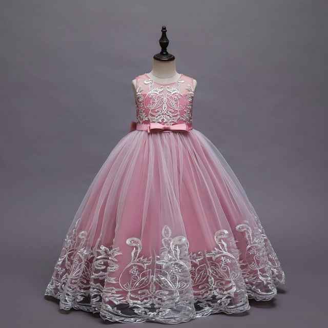 Robe Fille pour Enfants - Robe Élégante en Dentelle Fleurie pour Mariages Fêtes Concours Bals Robe Maxi Formelle