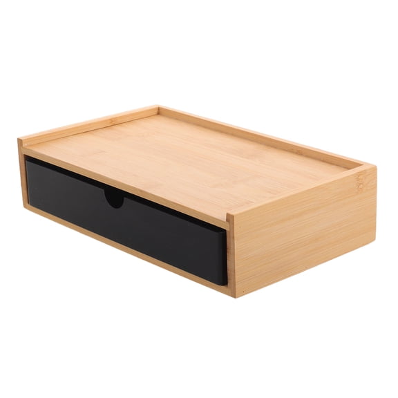 WRITWAA Desk Organizer Drawers Black Bamboo Desktop Storage Cabinet for Home Office Supplies