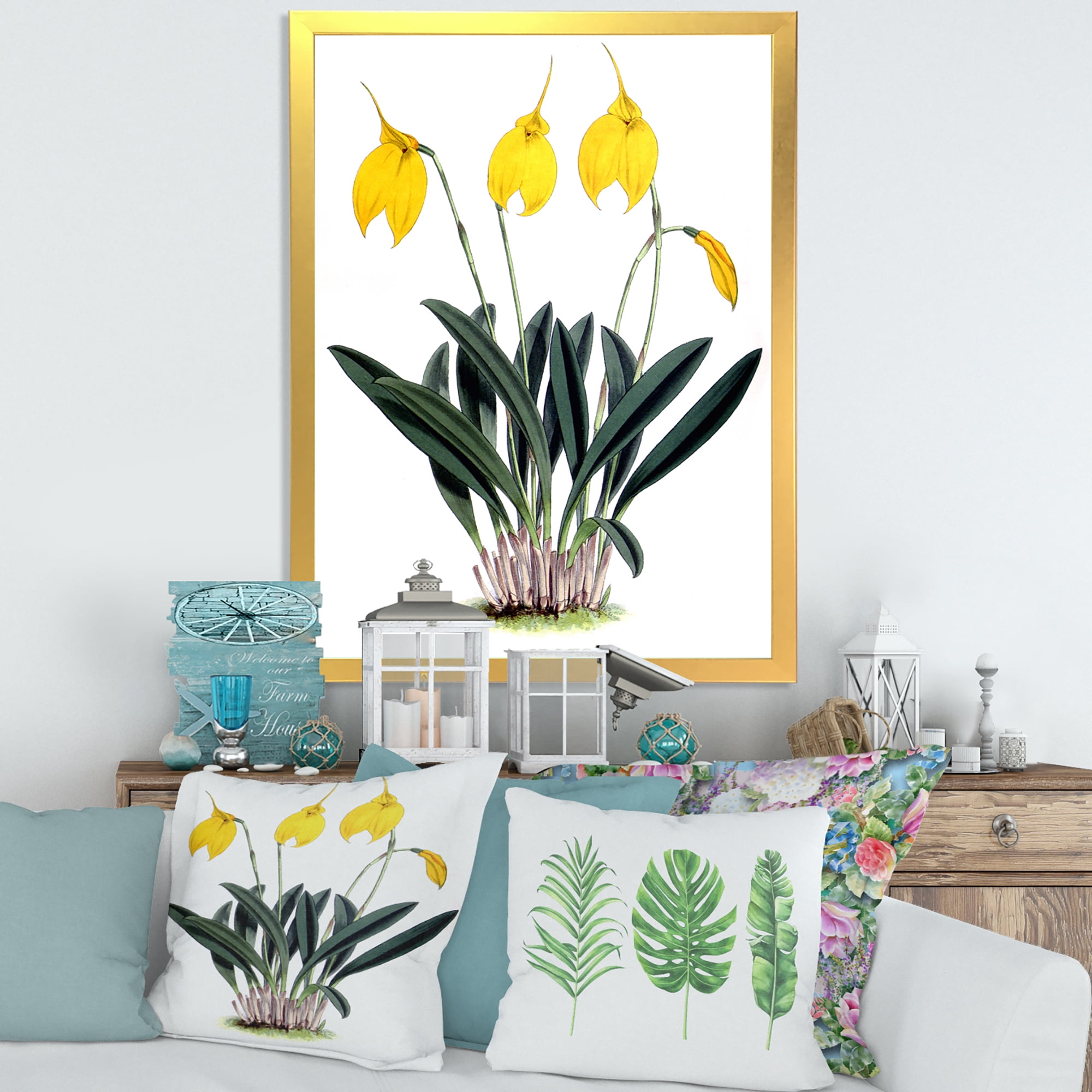 Designart 'Orchid Retro Flowers' Farmhouse Framed Art Print