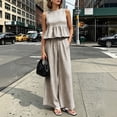 thumbnail image 4 of BRELIL Women's Two Piece Plaid Sets Round Neck Sleeveless Peplum Top Wide Leg Pants Boho Casual 2 Piece Outfits Summer Matching Lounge Travel Tracksuit, Coffee S, 4 of 7