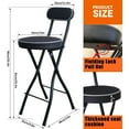 thumbnail image 2 of Folding Bar Stool with Backrest, Leather Upholstered Portable Counter Height Folding Stool (Black), 2 of 5