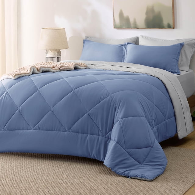 Juego de edredón Bedsure Queen, reversible, azul infinito, 7 piezas