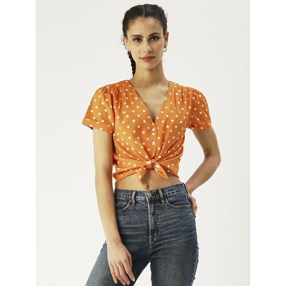 DressBerry Women’s Printed Poly Crepe V Neck Top Short Sleeves Waist Length Beach Wear Buttoned Front Light Weighted Casual Summer Shirt