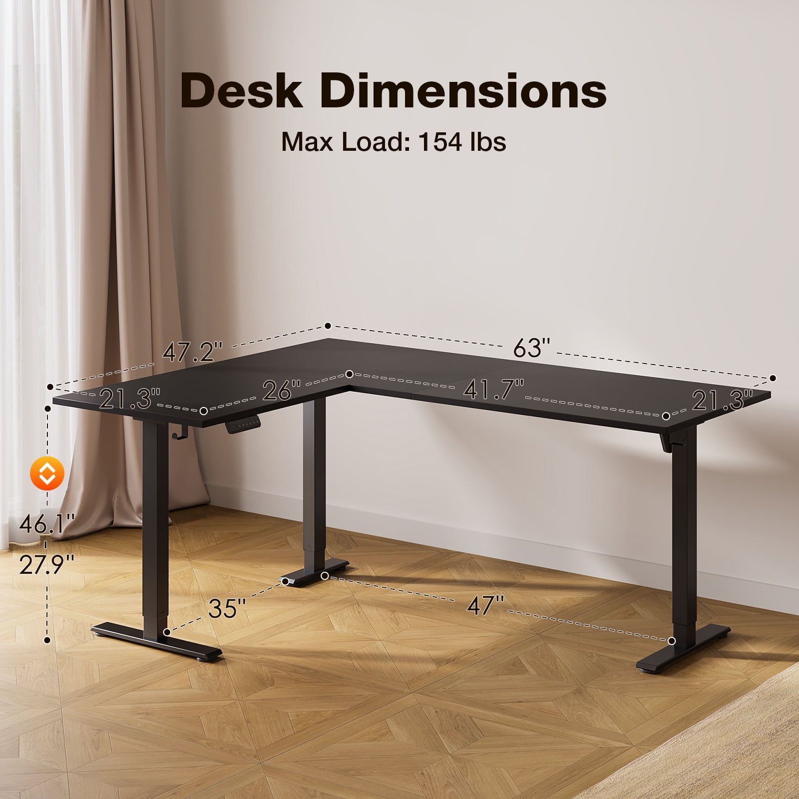 L Shaped Standing Desk 63 x 47 inch, Height Adjustable Electric Corner Standing Desk, Sit-Stand Computer Desk for Home Office, Black